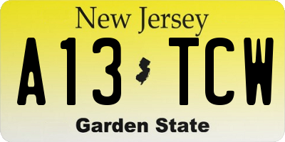 NJ license plate A13TCW