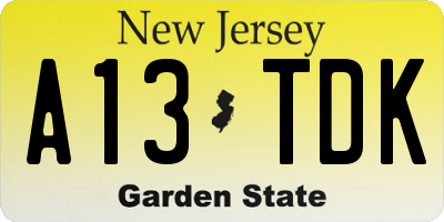 NJ license plate A13TDK