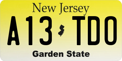 NJ license plate A13TDO