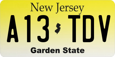 NJ license plate A13TDV