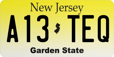 NJ license plate A13TEQ