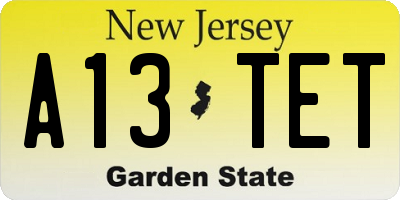 NJ license plate A13TET