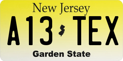 NJ license plate A13TEX