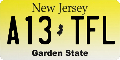 NJ license plate A13TFL