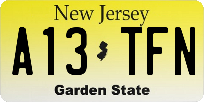 NJ license plate A13TFN