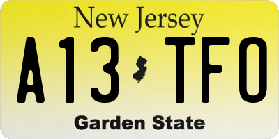 NJ license plate A13TFO