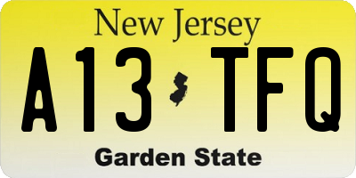 NJ license plate A13TFQ