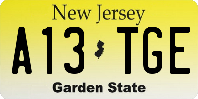 NJ license plate A13TGE