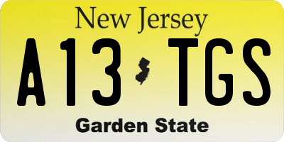 NJ license plate A13TGS