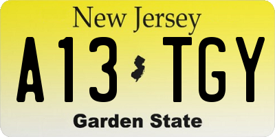 NJ license plate A13TGY