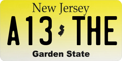 NJ license plate A13THE
