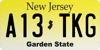 NJ license plate A13TKG