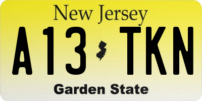 NJ license plate A13TKN
