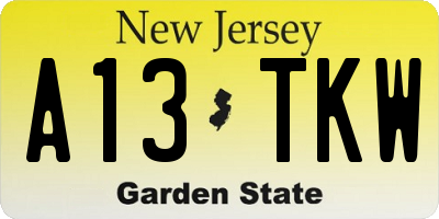 NJ license plate A13TKW