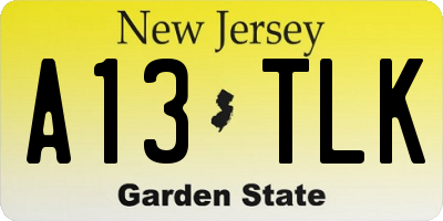 NJ license plate A13TLK