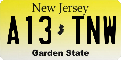 NJ license plate A13TNW