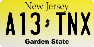NJ license plate A13TNX