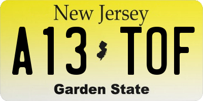 NJ license plate A13TOF