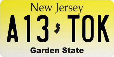 NJ license plate A13TOK