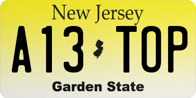 NJ license plate A13TOP