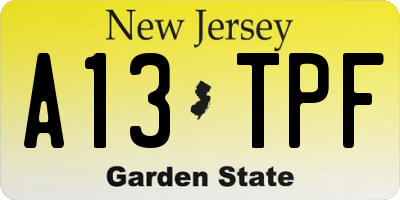 NJ license plate A13TPF