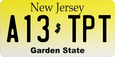 NJ license plate A13TPT
