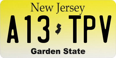 NJ license plate A13TPV
