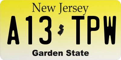 NJ license plate A13TPW