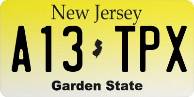 NJ license plate A13TPX