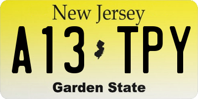 NJ license plate A13TPY
