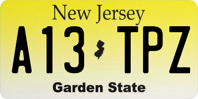 NJ license plate A13TPZ