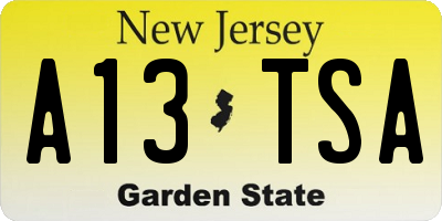 NJ license plate A13TSA