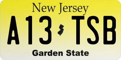 NJ license plate A13TSB