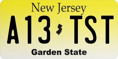 NJ license plate A13TST