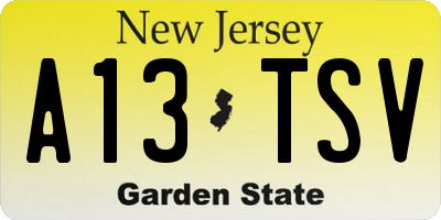 NJ license plate A13TSV