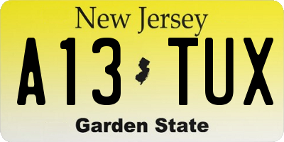 NJ license plate A13TUX