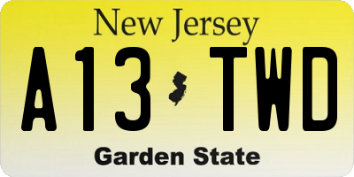 NJ license plate A13TWD
