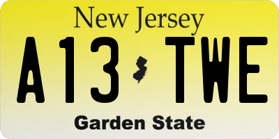 NJ license plate A13TWE