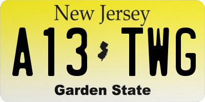 NJ license plate A13TWG