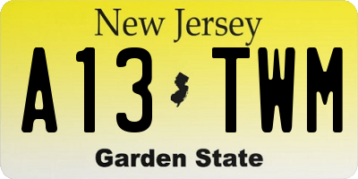 NJ license plate A13TWM