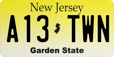 NJ license plate A13TWN