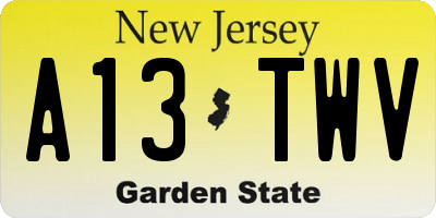 NJ license plate A13TWV