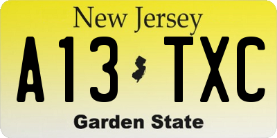 NJ license plate A13TXC