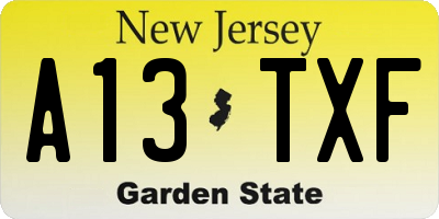 NJ license plate A13TXF