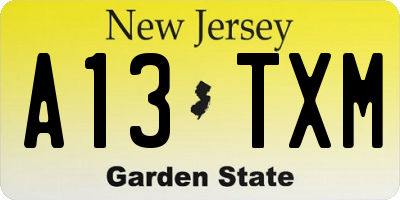 NJ license plate A13TXM