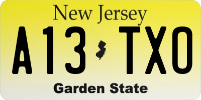 NJ license plate A13TXO