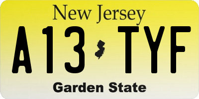 NJ license plate A13TYF
