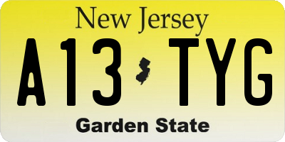 NJ license plate A13TYG