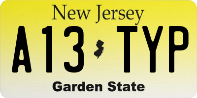 NJ license plate A13TYP
