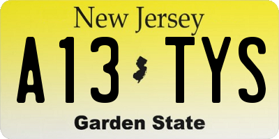 NJ license plate A13TYS